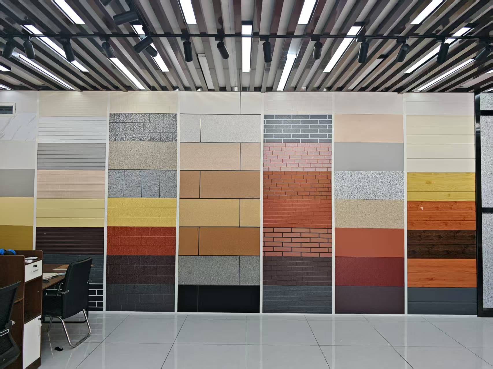 TopPeak showroom with multiple PU wall panel colors and finishes